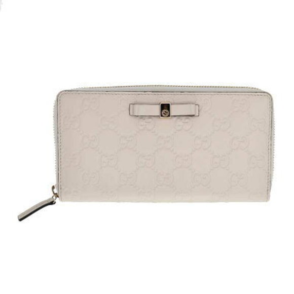 GUCCI Zip Wallet Guccissima Leather White Ladies - Picture 1 of 6